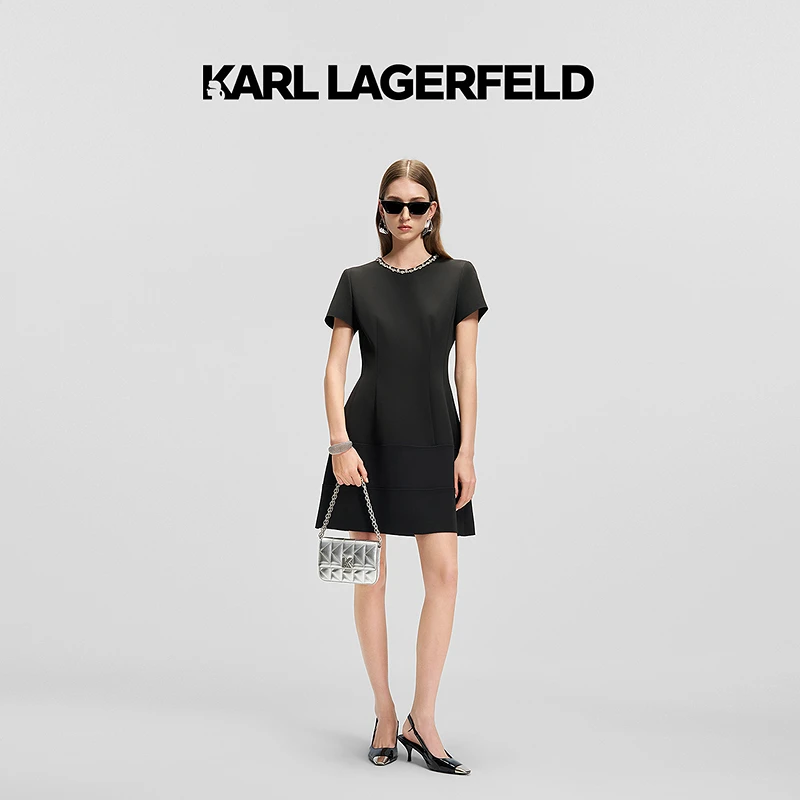 【欧若风】KARL LAGERFELD2025春季钻饰圆领连衣裙老佛爷M21E1321