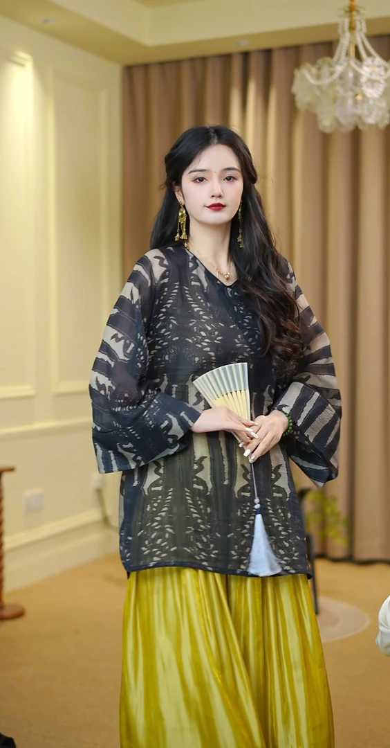 月畔湾【花羽墨】新中式夏季国风宽松显瘦七分袖复古上衣