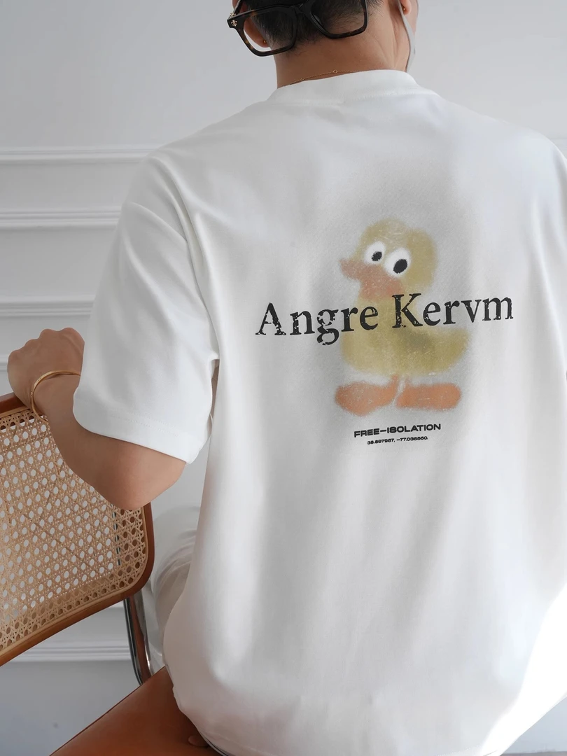 港风潮牌卡通晕染字母印花短袖T恤男士秋季时尚情侣款圆领半袖衫