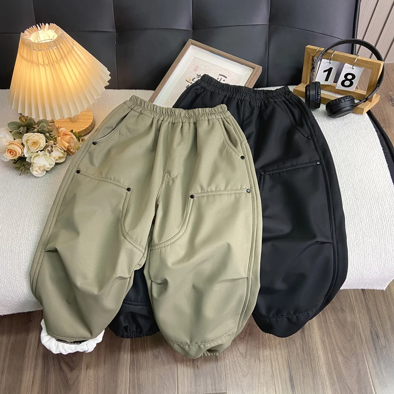 佑妈家童装男女童中大童帅气潮款休闲裤儿童一体绒软壳冲锋裤