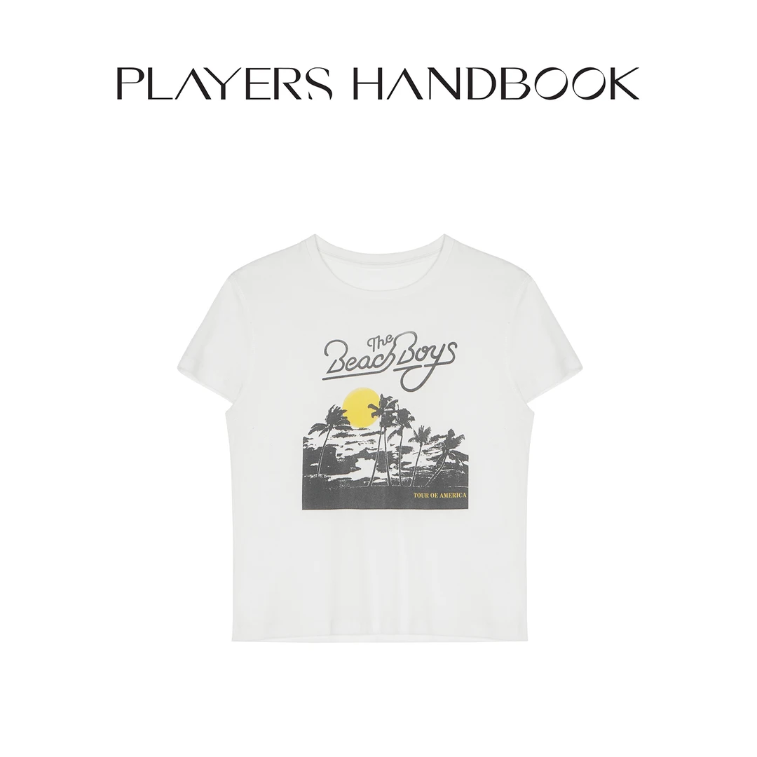Players HandbooK《椰林落日》小众设计复古印花正肩短袖 PH2195