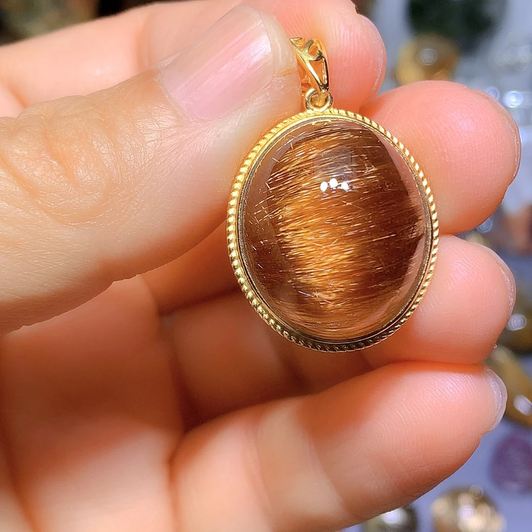 水晶吊坠银S925镀金镶嵌天然水晶