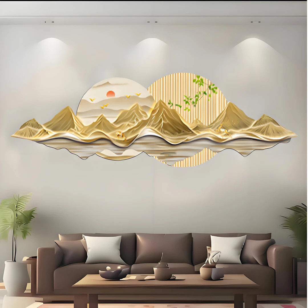 现代沙发背墙风景山水装饰画客厅沙发背景墙画旭日东升挂画