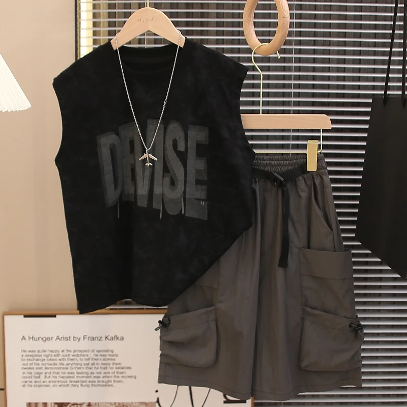 儿童装男童无袖背心套装2025新款夏季中大童运动夏款男孩帅气时髦