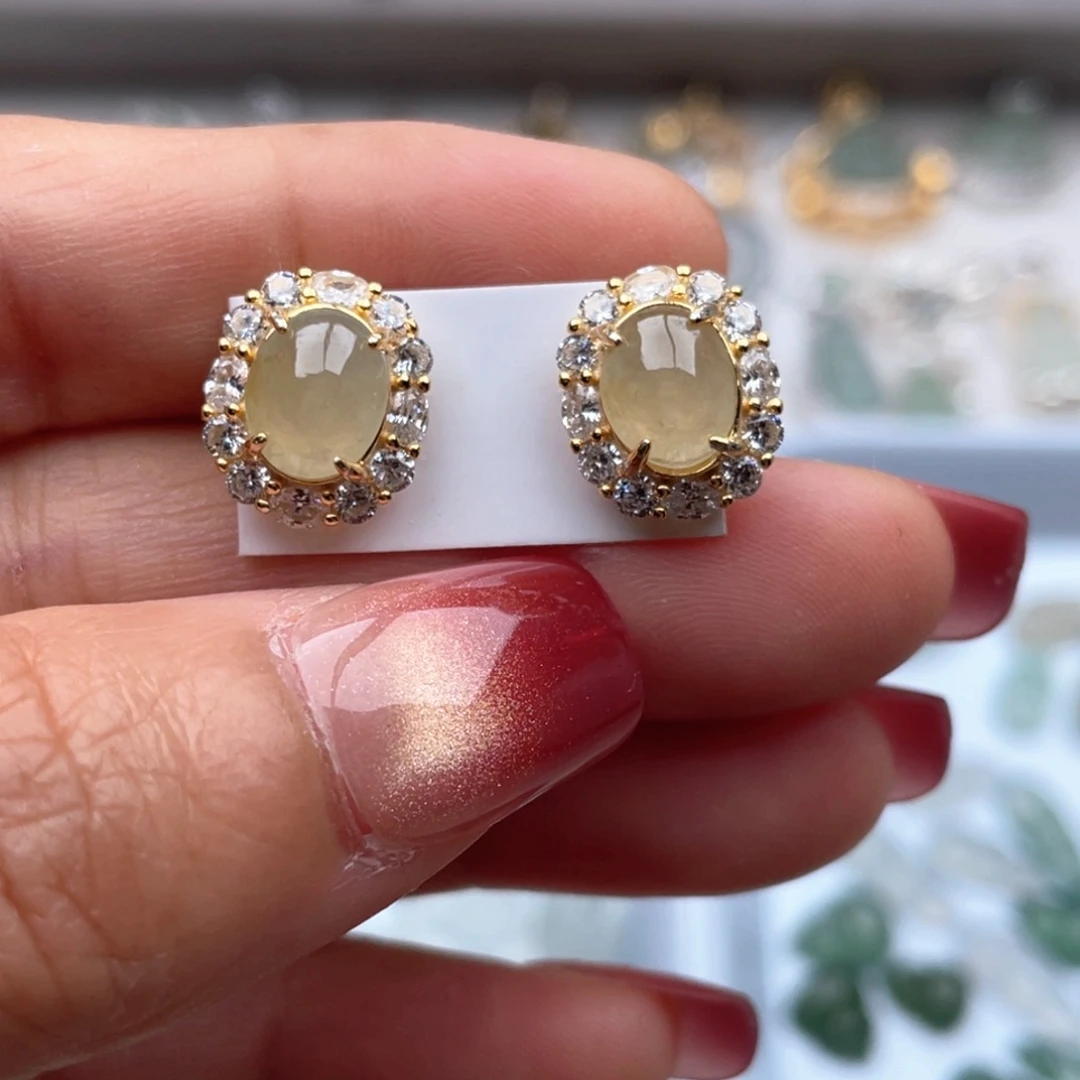 翡翠银S925镶嵌耳饰