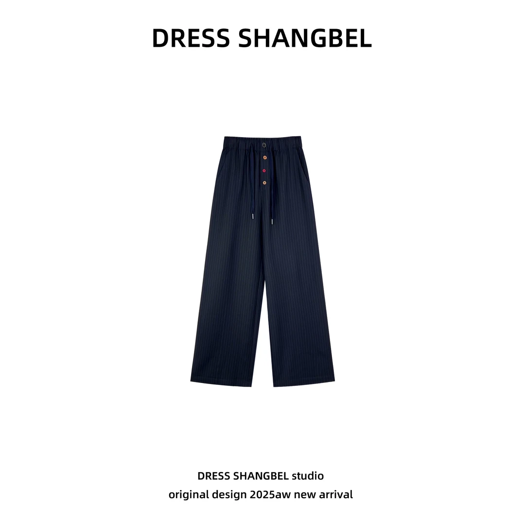 DRESS -秋季新款C格子抽绳纽扣设计款休闲裤5939H