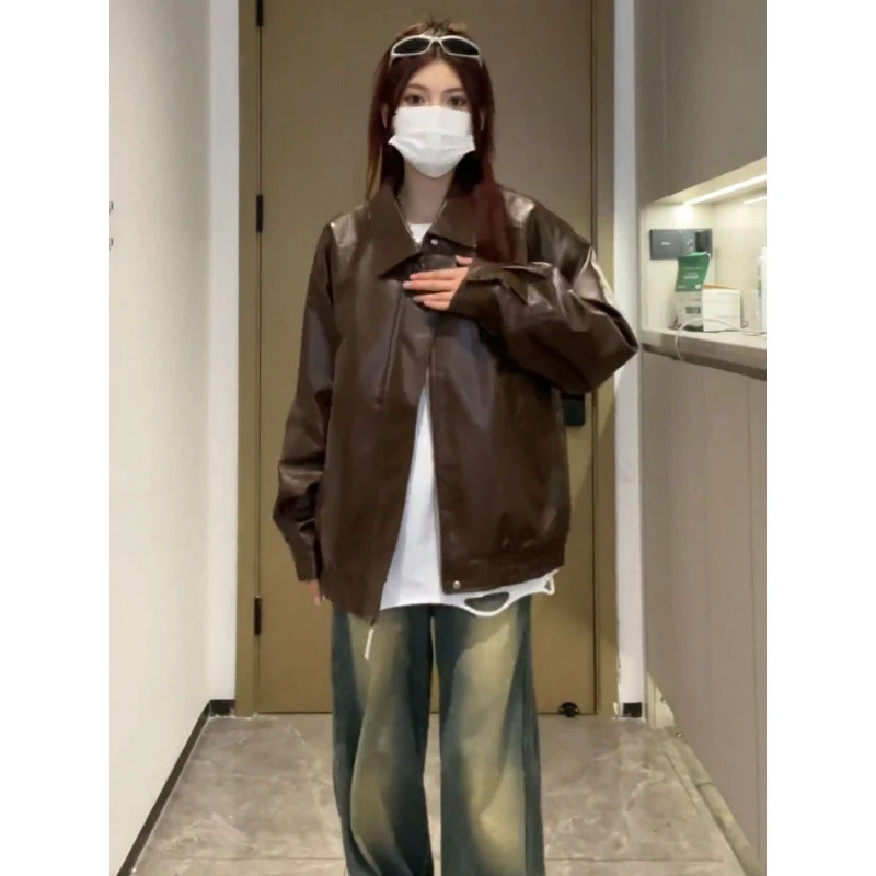 皮夹克男pu宽松外套街头痞帅新款皮衣秋季高级感复古美式机车风潮