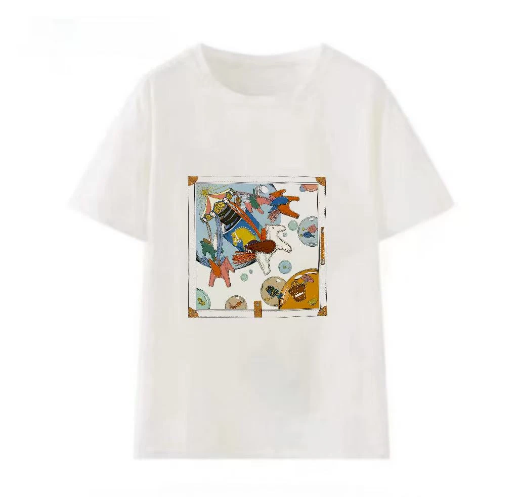 【久久】旋转木马ss25年新款 重工水钻手工彩绘工艺 时尚高级短袖