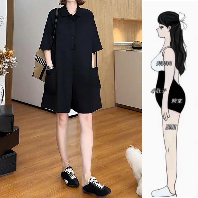 2025年夏季新款大码女装时尚百搭连体裤梨形身材显瘦宽松阔腿短裤