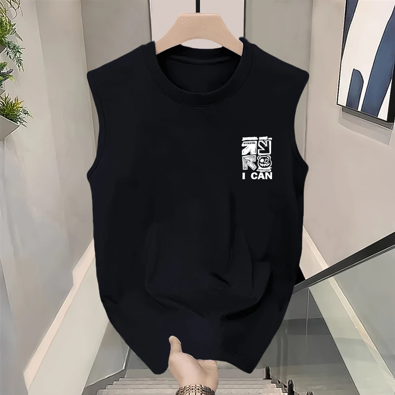 重磅纯棉背心男士夏季宽松宽肩无袖t恤全棉休闲潮流百搭坎肩上衣