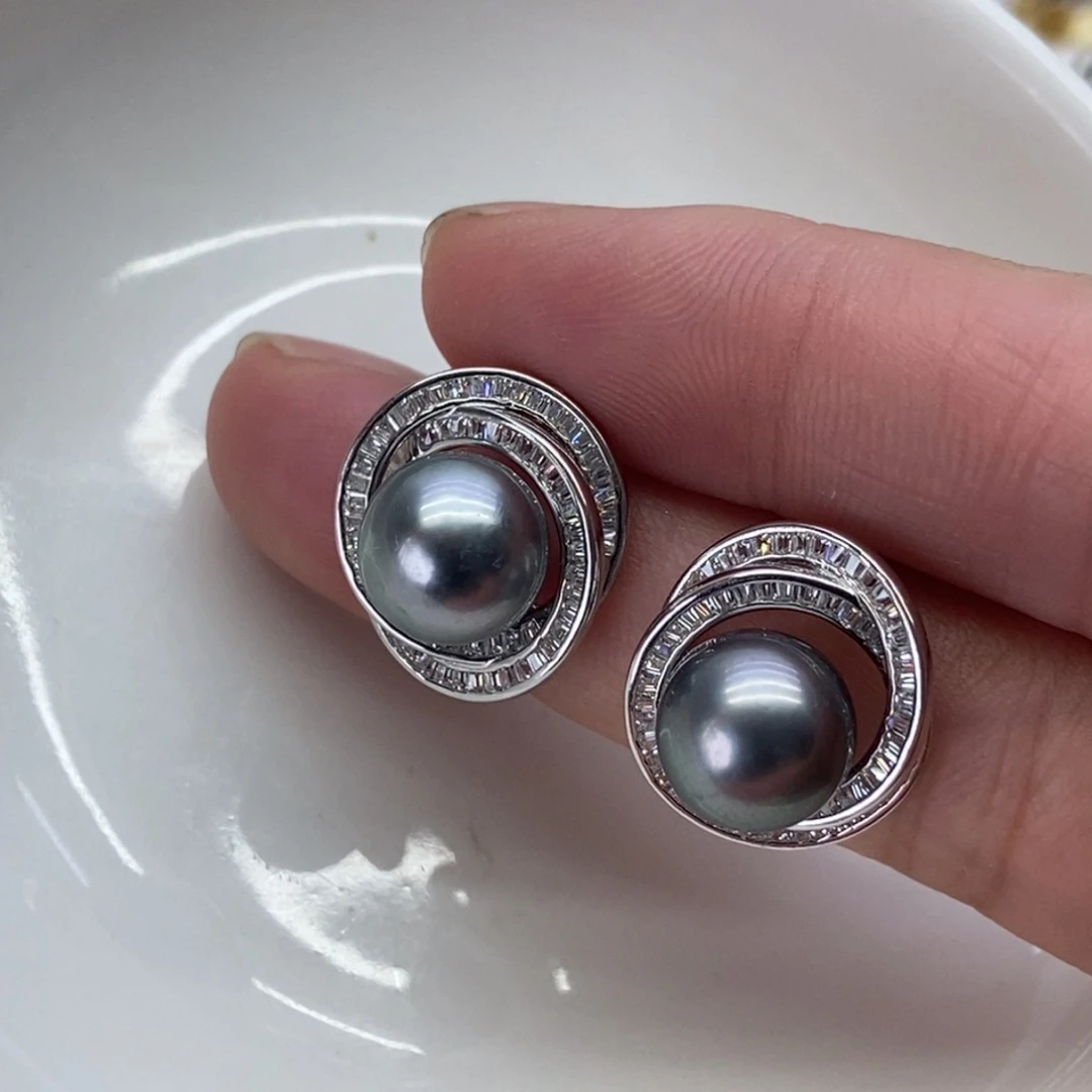 银S925镶嵌海水珍珠耳饰