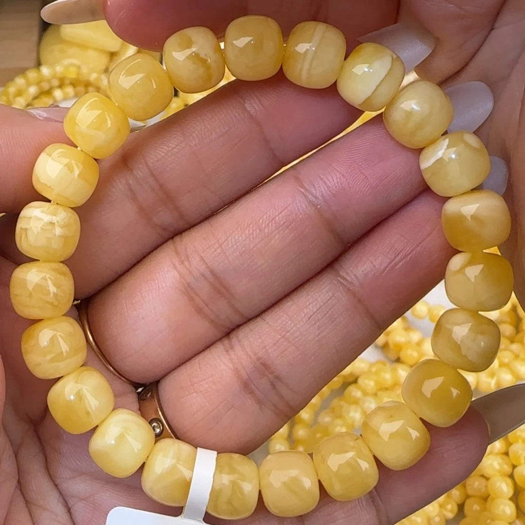 蜜蜡未镶嵌手链浓白花妖花老型手串