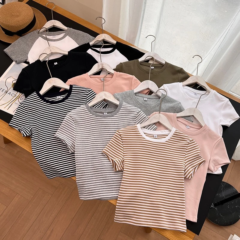 试衣间女装圆领短T恤短袖迷你T修身打底百搭辣妹25春夏新款974410