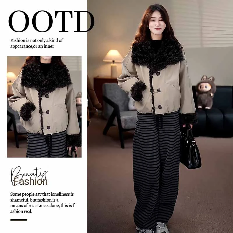 加厚时尚复古大翻领外套女2025年冬季新款高级感韩版洋气夹克棉服