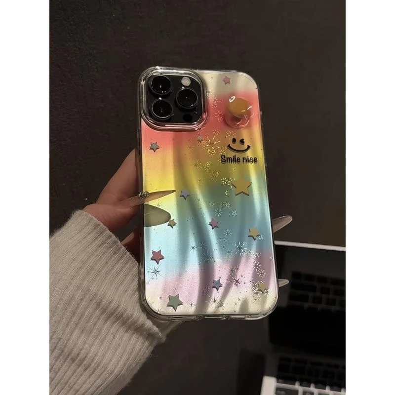 彩虹笑脸适用苹果16promax手机壳iPhone15可爱13/14pro流星11防摔