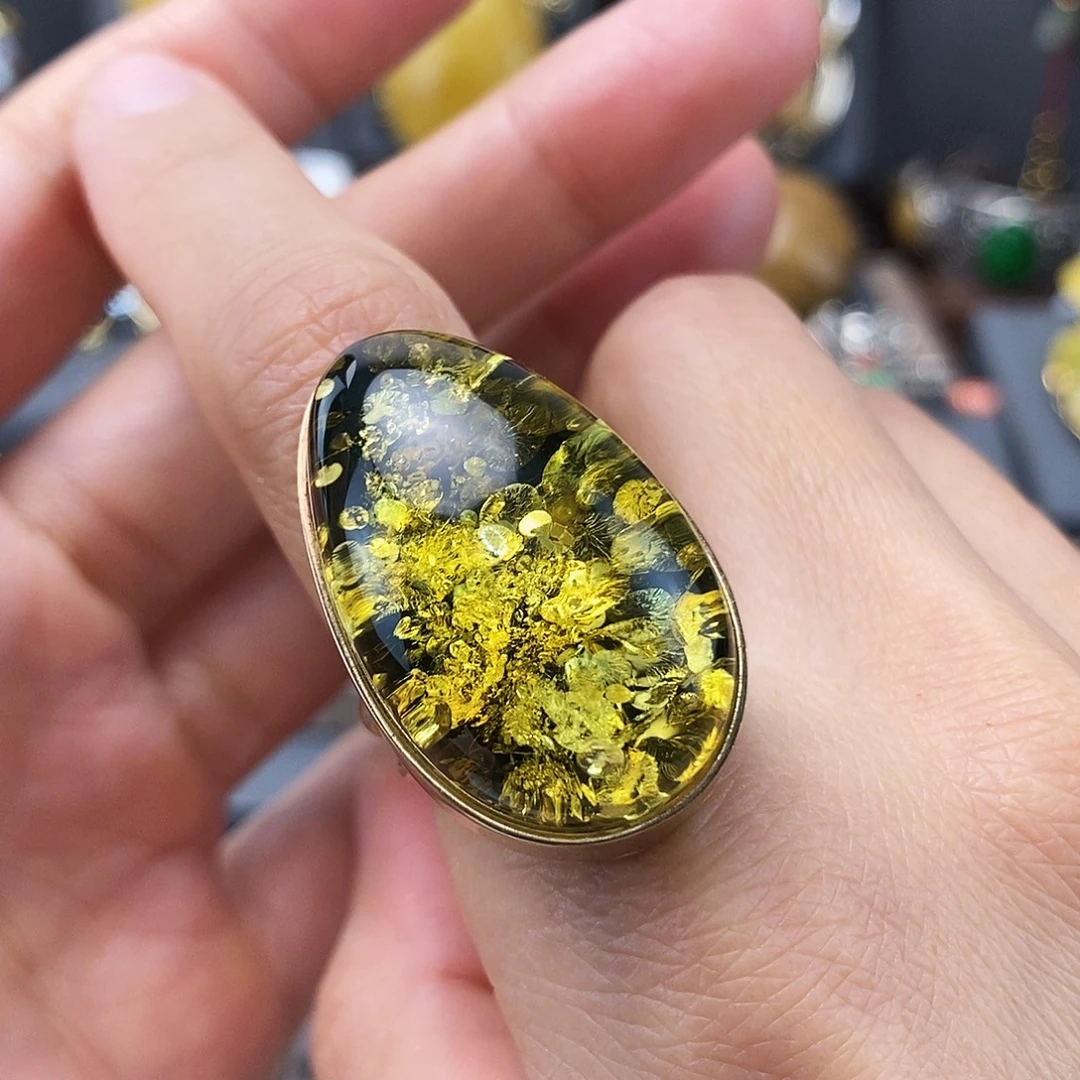 琥珀银S925镶嵌戒指