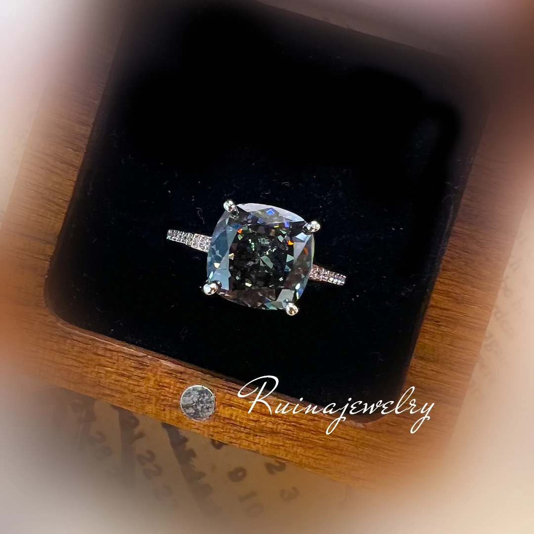 铜合金戒指 灰墨绿肥方糖冰花切气质时尚精致简约百搭小众高碳钻