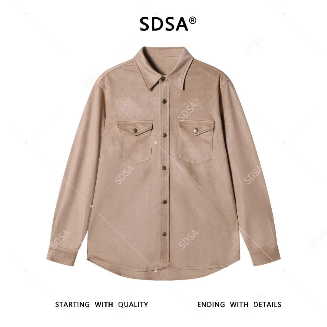SDSA男士秋冬新款轻奢痞帅男装纯色翻领按扣长袖衬衫百搭时尚衬衣