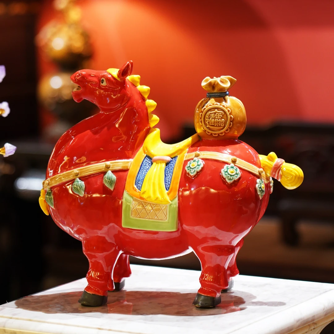 【本尼家】AM18非遗手工石湾陶大号马生肖唐马装饰家居桌面玄关摆件
