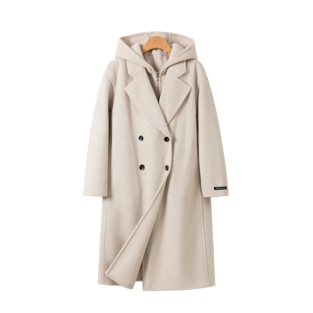 韩系双面绵羊毛长款大衣~秋冬新款气质毛呢高端百搭外套女装-6537