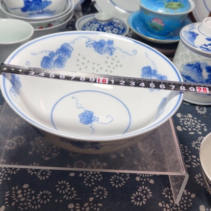 青花玲珑7寸葡萄面碗