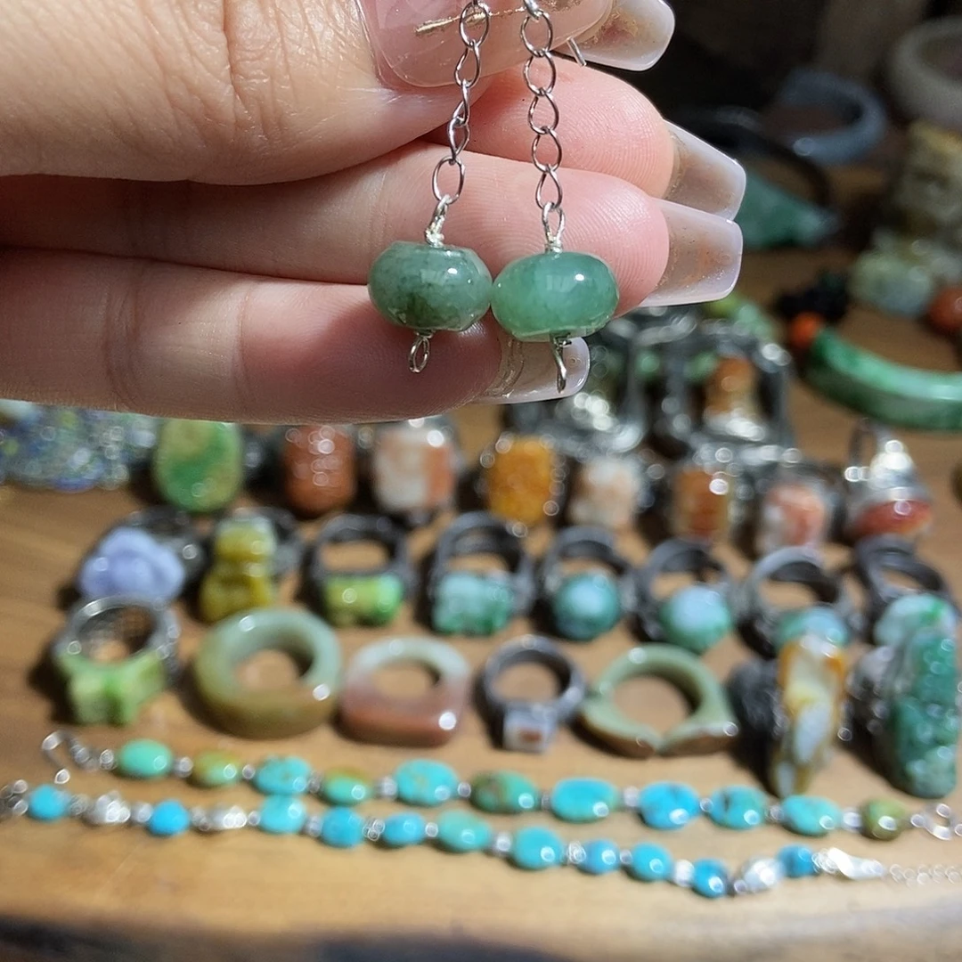 翡翠银S925镶嵌耳饰223