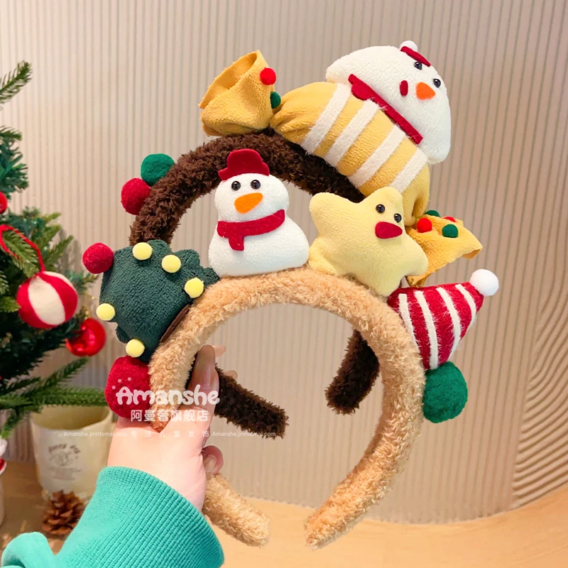 圣诞节新年氛围感儿童发箍不勒头女童宝宝可爱头箍圣诞树雪人发饰