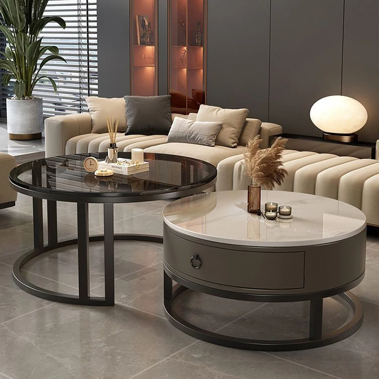 2025新款岩板茶几轻奢现代圆形小户型茶几客厅家用折叠实木大理石