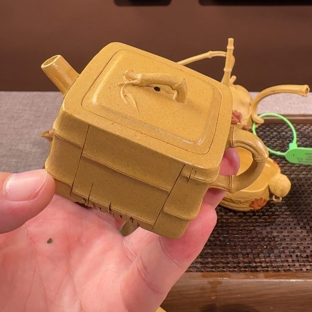 紫砂茶壶宜兴紫砂黄龙山黄段四方灵竹（小）