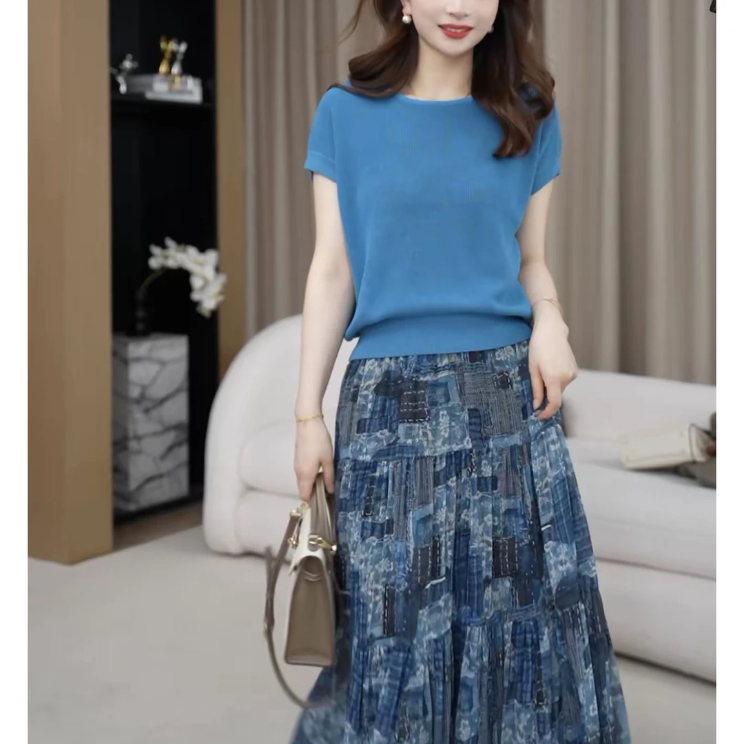 透气冰丝通勤上衣欧若风新款2025夏季薄款百搭宽松显瘦针织衫上衣