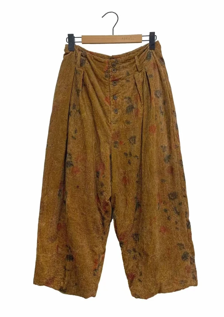 山山家-左岸迷香【裤子】Z24FW3003宽松复古印花潮流双层休闲直筒