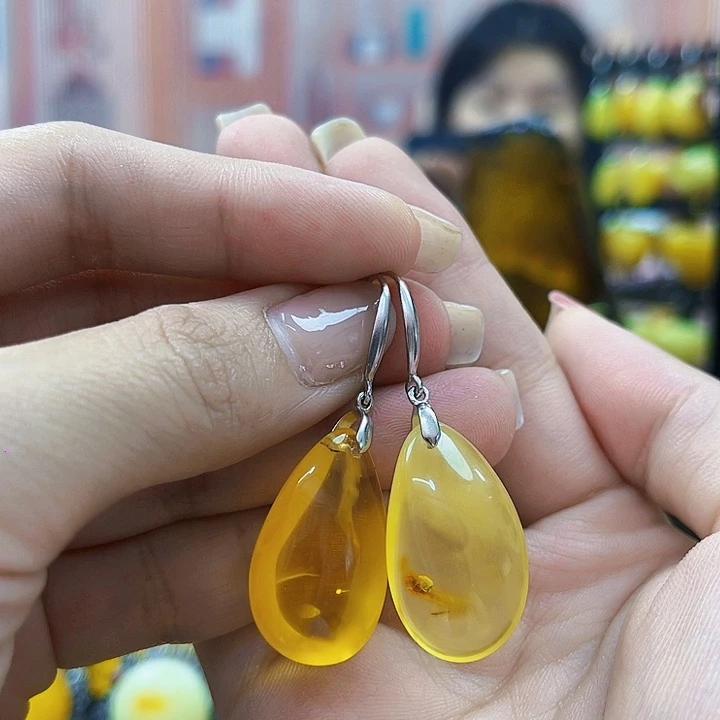 琥珀银S925镶嵌颈饰耳环