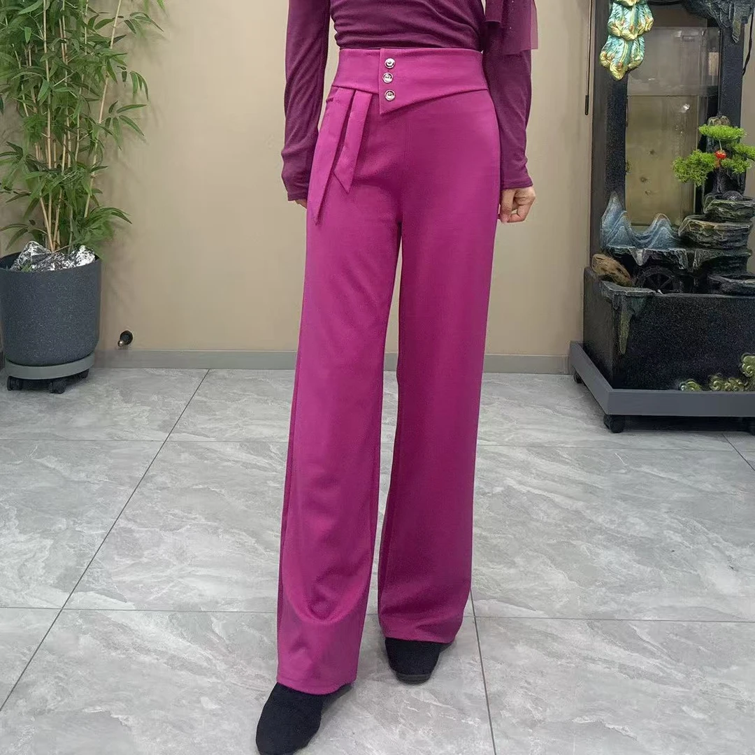 火龙果高腰腰带款直筒裤弹力阔腿裤