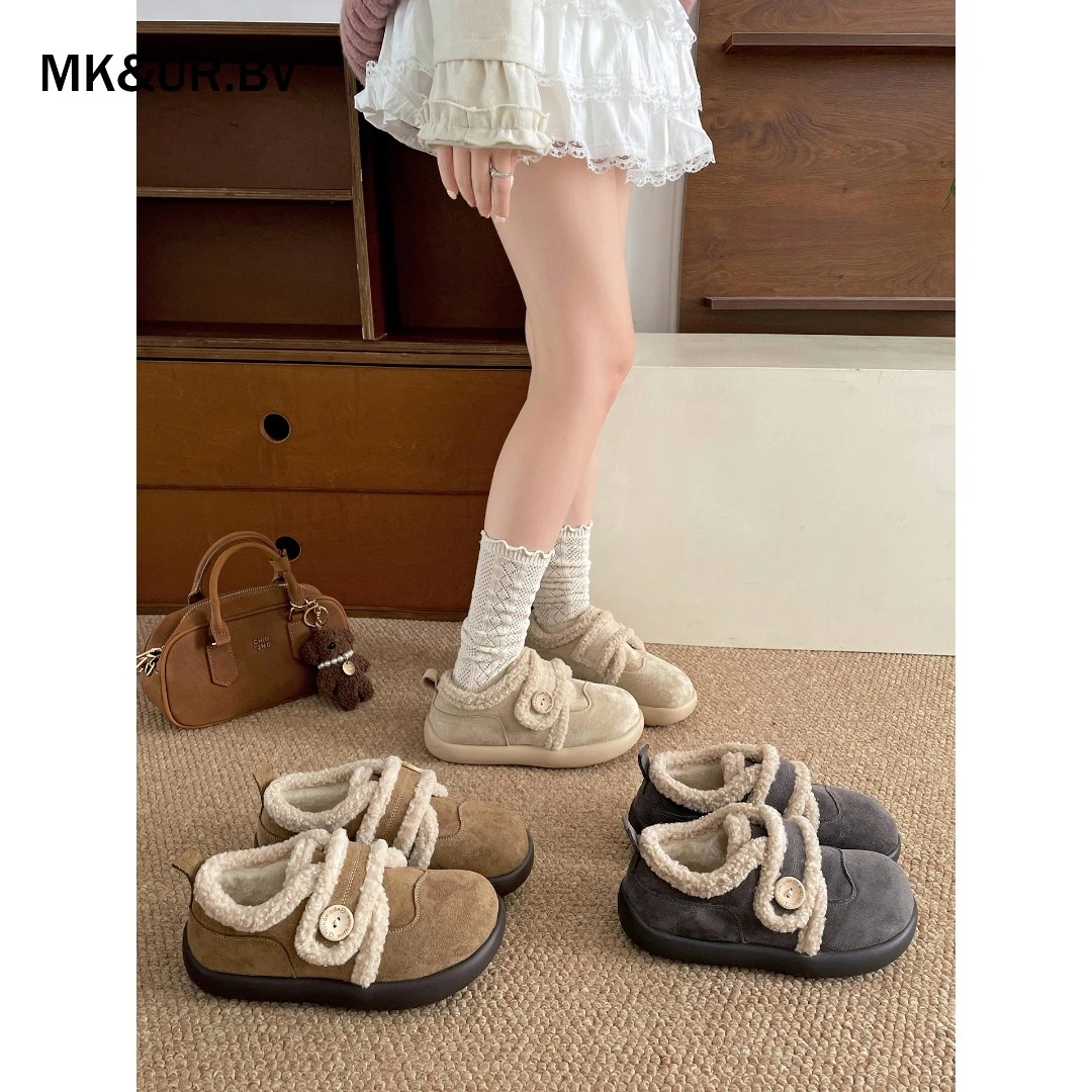 MK&UR.BV复古加绒防滑厚底棉鞋女冬外穿2025新款增高雪地勃肯鞋子