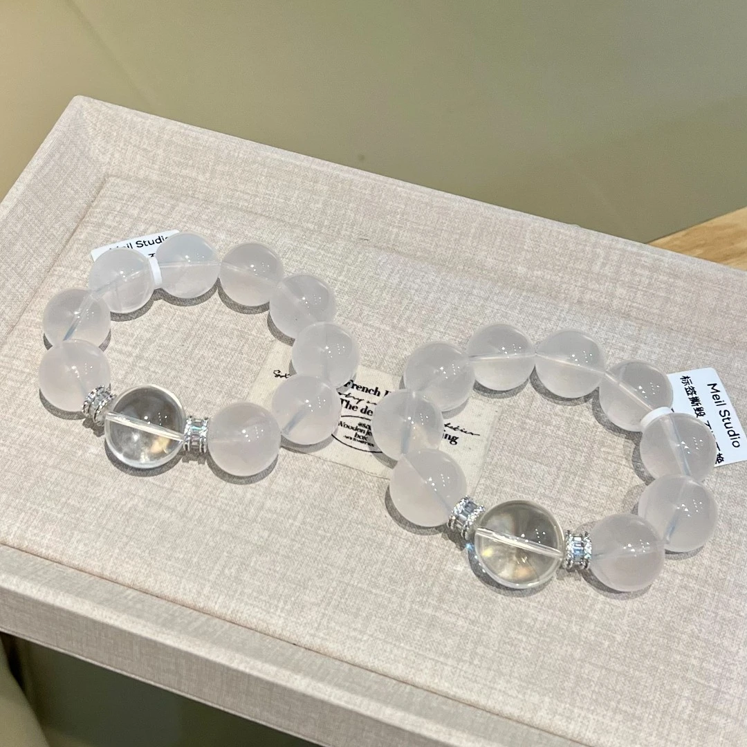 「拍2单79*2」4600 17mm奶白晶+20mm白水晶 水晶手串多样性发其一