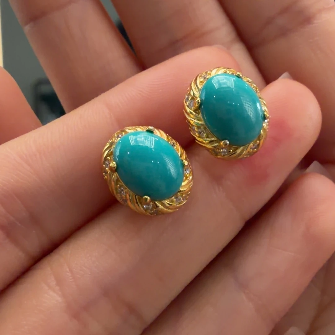 H***a绿松石银S925镶嵌耳饰