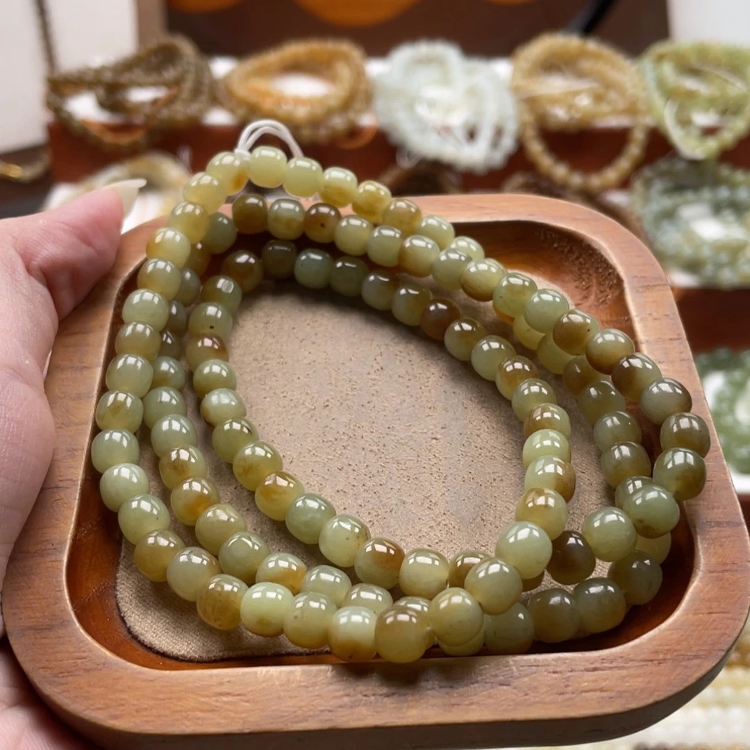 和田玉未镶嵌毛衣链珠串6*7mm