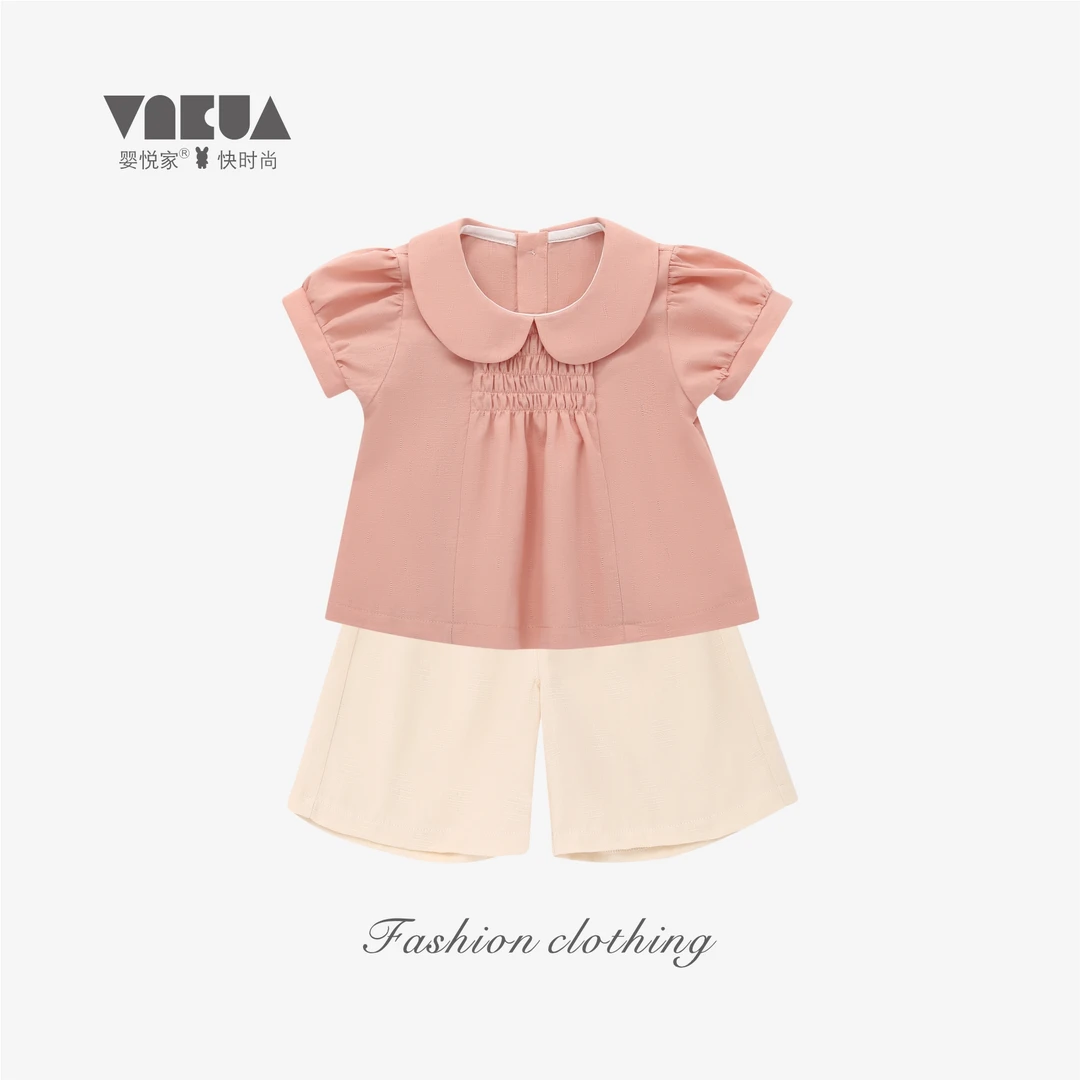 婴悦家夏季女宝宝甜美简约时尚洋气翻领法式套装87081+87193