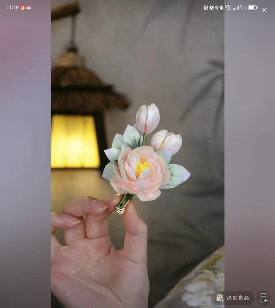 锦簪阁绒花发夹款蚕丝绒花绒花非遗工艺古风