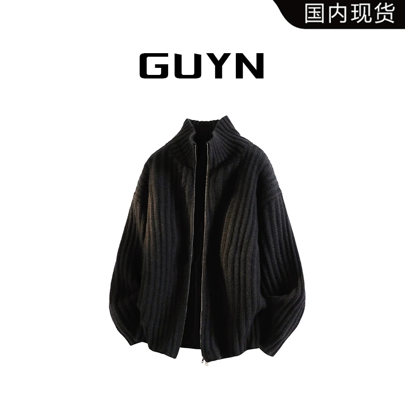【品牌现货】GUYN春秋季男款开衫毛衣服保暖立领针织衫休闲外套男装