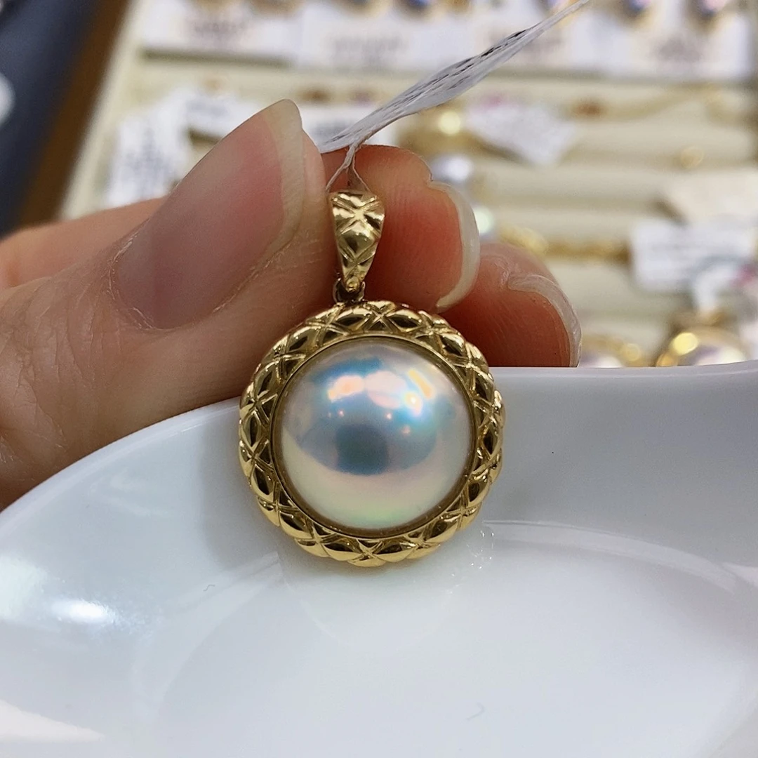 18K金镶嵌18k金日本原装成品极光仙境马贝珍珠拼合珍珠（马