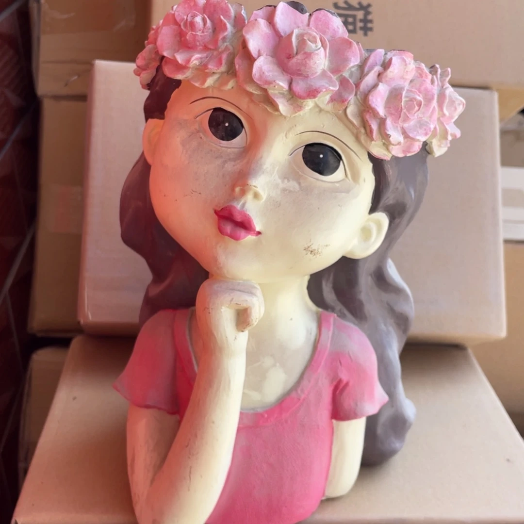 【闪购商品】树脂沉思女孩盆摆件