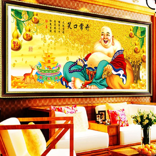 diy笑口常开弥勒佛 人物石客厅5d石画贴砖钻2024钻点满十字绣新款