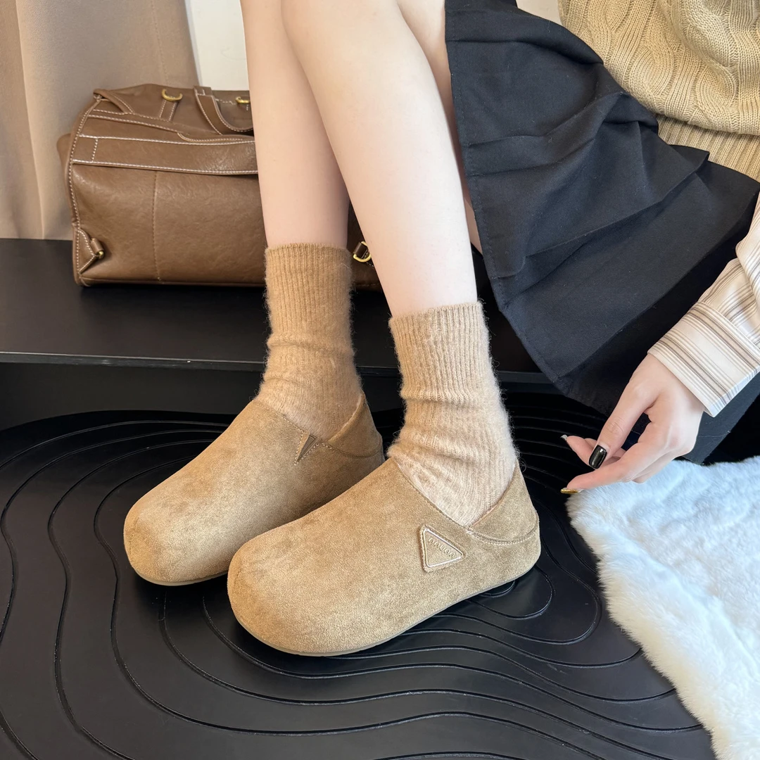 2025秋新款厚底加绒勃肯鞋女外穿百搭一脚蹬包头棉拖鞋