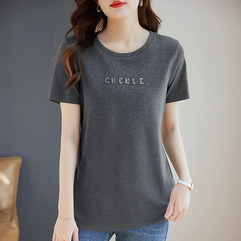 休闲女t恤短袖2025新款宽松遮肚夏季上衣大码女装正肩薄款体恤衫