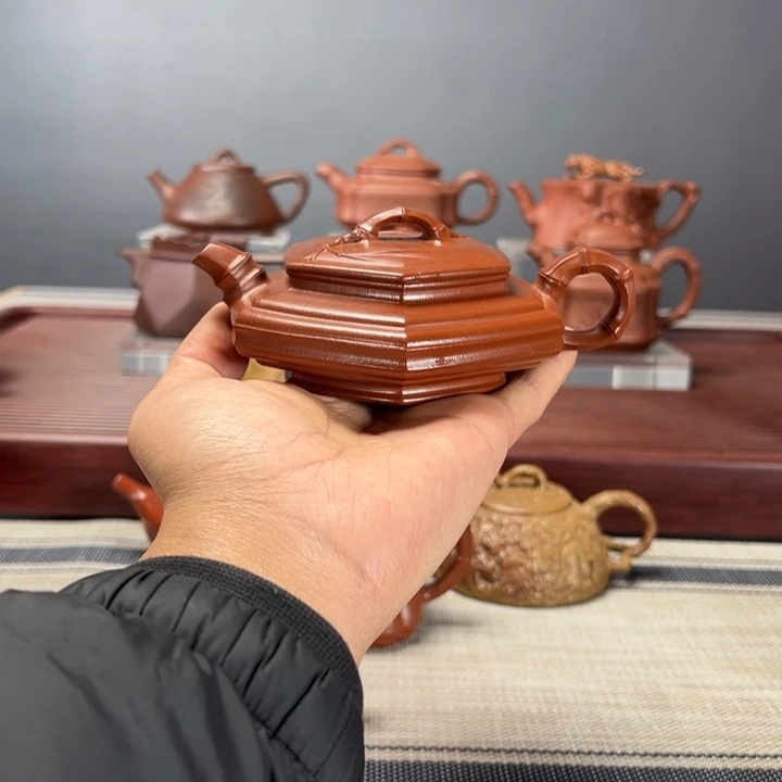 紫砂茶壶往**风六方竹鼓120CC朱泥