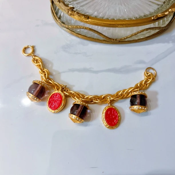 铜合金手链 V流苏娜塔弗尼尔系列手工重工气质轻奢镶嵌彩色