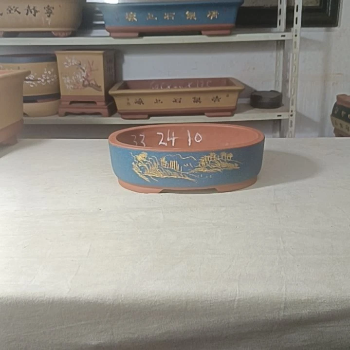 紫砂花盆腰圆盆景盆