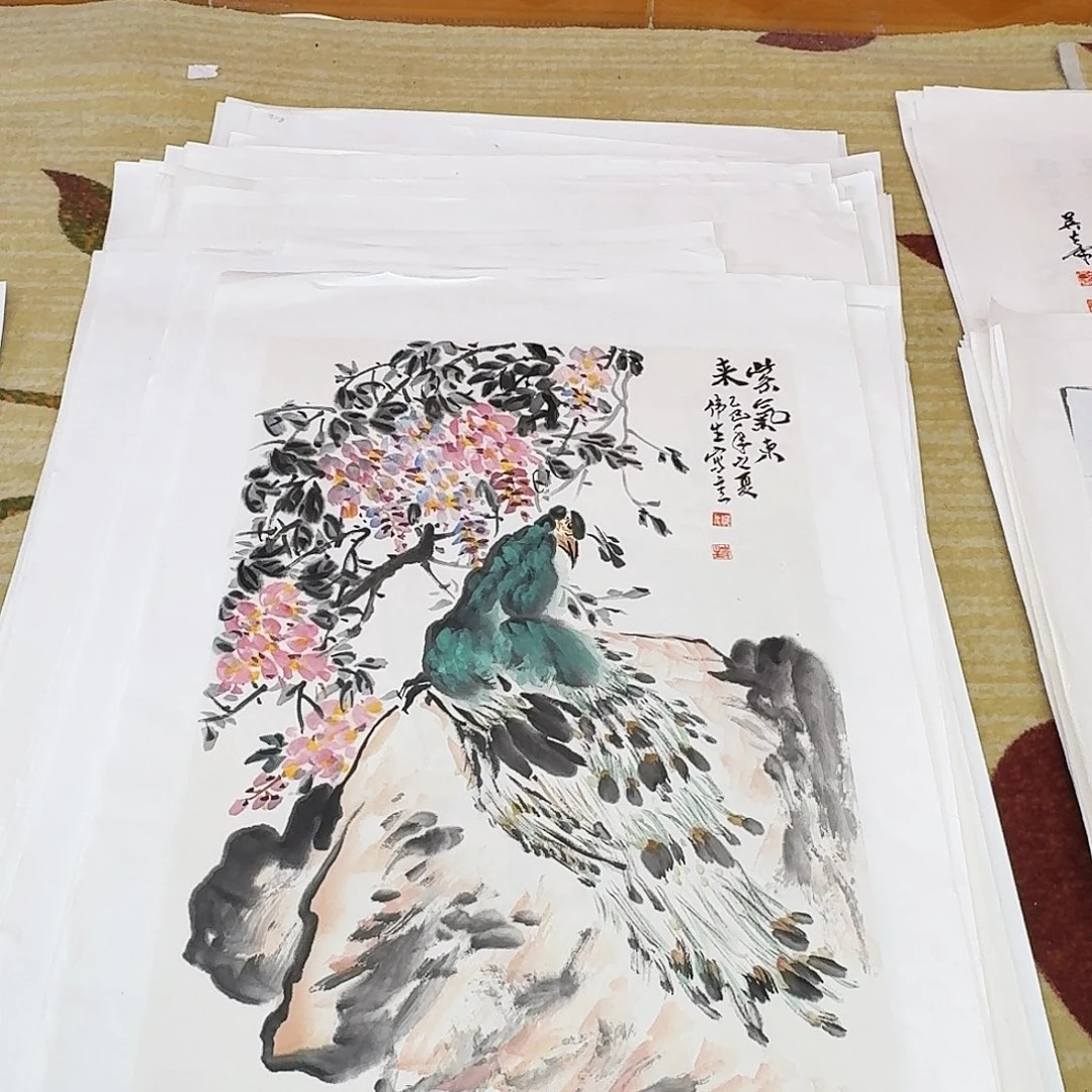 国画四尺三开手绘作品