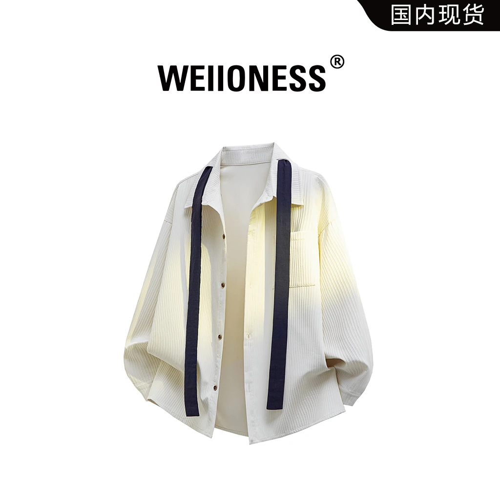 WEIIONESS秋季垂感长袖衬衫男款美式宽松领带翻领衬衫高级感穿搭